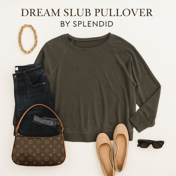 Splendid Dream Slub Pullover Sweatshirt Gray Crewneck Women’s Medium Cozy Lounge - Picture 1 of 9